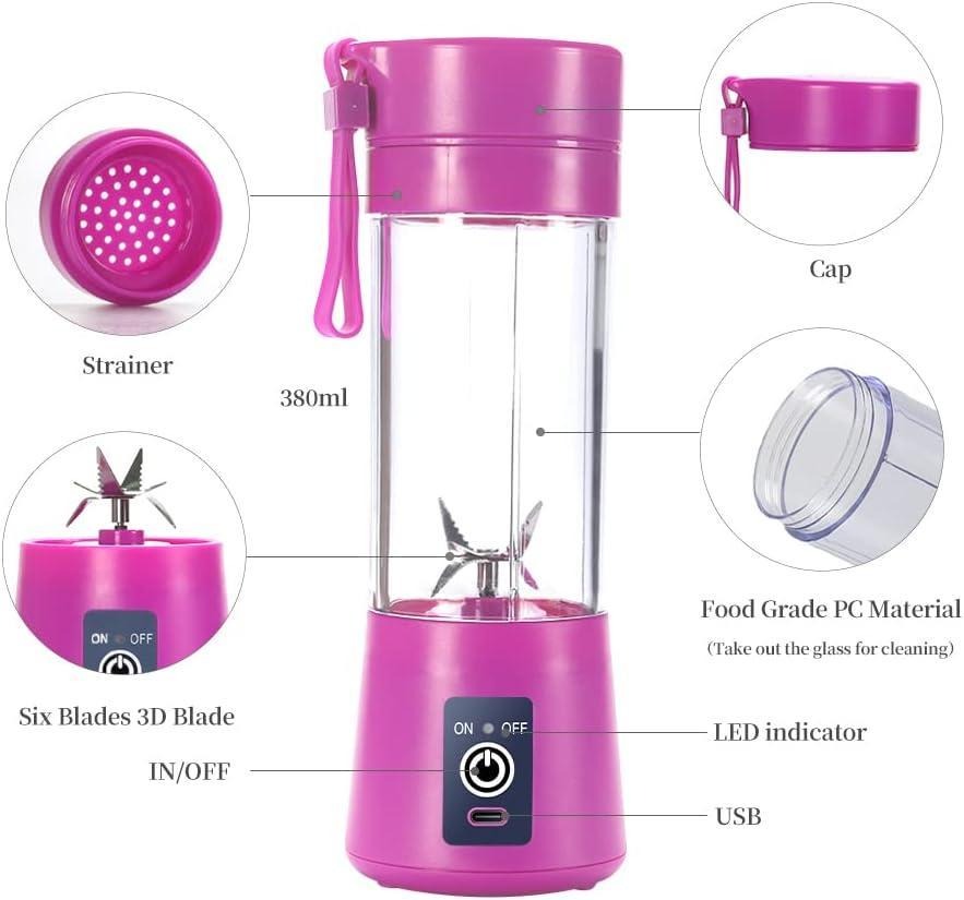 Electric Juicer Blender 380ml Blue USB Rechargeable