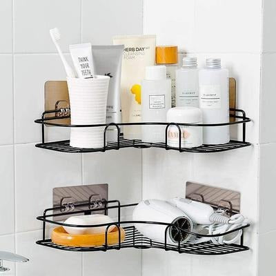 Corner Bathroom Shelf Organizer Black Metal Storage
