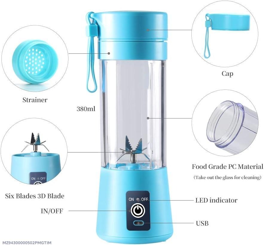 Electric Juicer Blender 380ml Blue USB Rechargeable